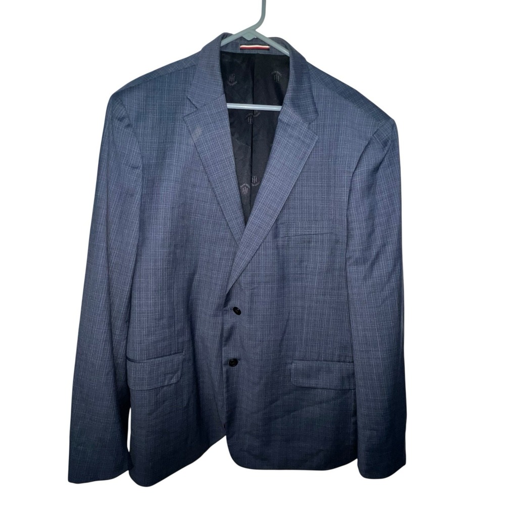 Tommy Hilfiger Men's Blue Glen Plaid Wool Blend Sports Jacket Blazer Size 50R